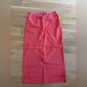 100% Linen Coral Drawstring Waist Maxi Skirt